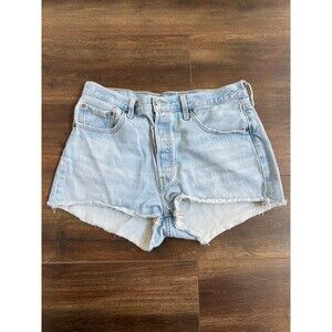 Levi’s 501 Jean Shorts Size 32 Cut-Off Button Fly Light Blue Women’s Raw Hem